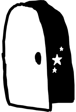 an slightly open hand-drawn door with stars peaking through the crack