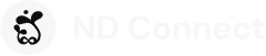 the ND Connect logo, a black sketch of an infinity sign with two plants, one larger than the other, growing out of it towards the sun on a white circle background