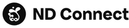 The ND Connect logo which says ND Connect and has an infinity symbol in the roots of two trees (one little and one big)
