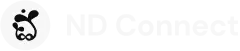 the ND Connect logo, a black sketch of an infinity sign with two plants, one larger than the other, growing out of it towards the sun on a white circle background