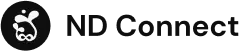 the ND Connect logo, a white sketch of an infinity sign with two plants, one larger than the other, growing out of it towards the sun on a black circle background